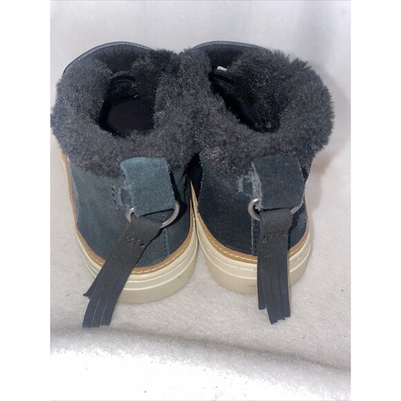 TOMS PAXTON Leather Suede Crocodile Embossment SLIP ON ANKLE BOOT 7 Faux Fur - Picture 4 of 9